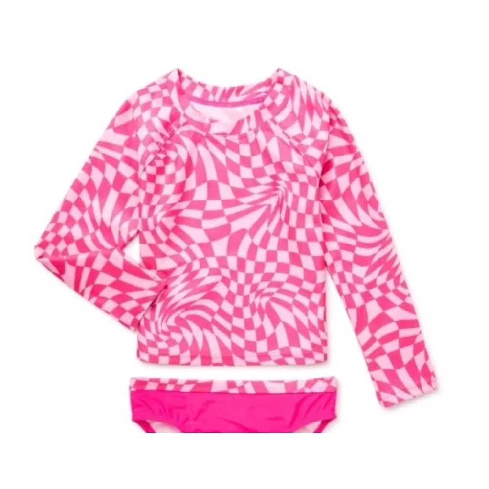 Wonder‎ Nation Rash Guard Toddler 2T Pink Excellent Warped Checkerboard Top